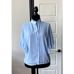 Baby Blue Ruffled Sleeved Woman's Blouse